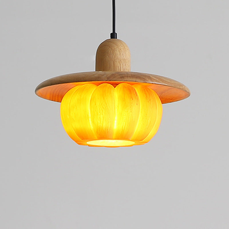 Lámpara colgante redonda de resina de madera japonesa tradicional de 1 luz para cocina 