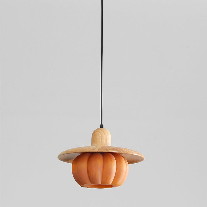 Lámpara colgante redonda de resina de madera japonesa tradicional de 1 luz para cocina 