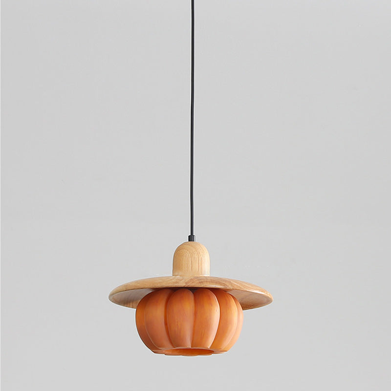 Lámpara colgante redonda de resina de madera japonesa tradicional de 1 luz para cocina 