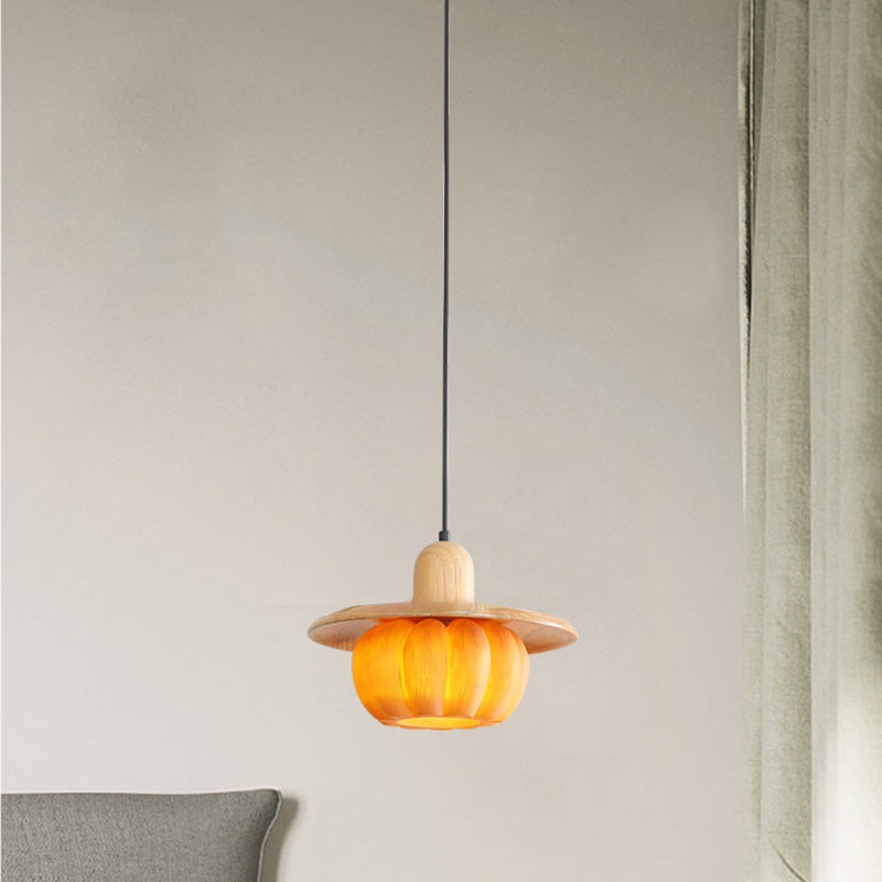 Lámpara colgante redonda de resina de madera japonesa tradicional de 1 luz para cocina 