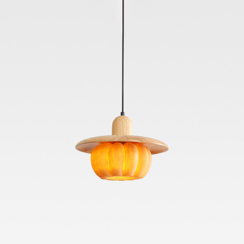 Lámpara colgante redonda de resina de madera japonesa tradicional de 1 luz para cocina 