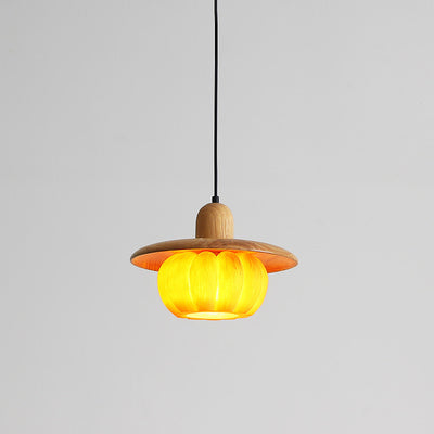 Lámpara colgante redonda de resina de madera japonesa tradicional de 1 luz para cocina 