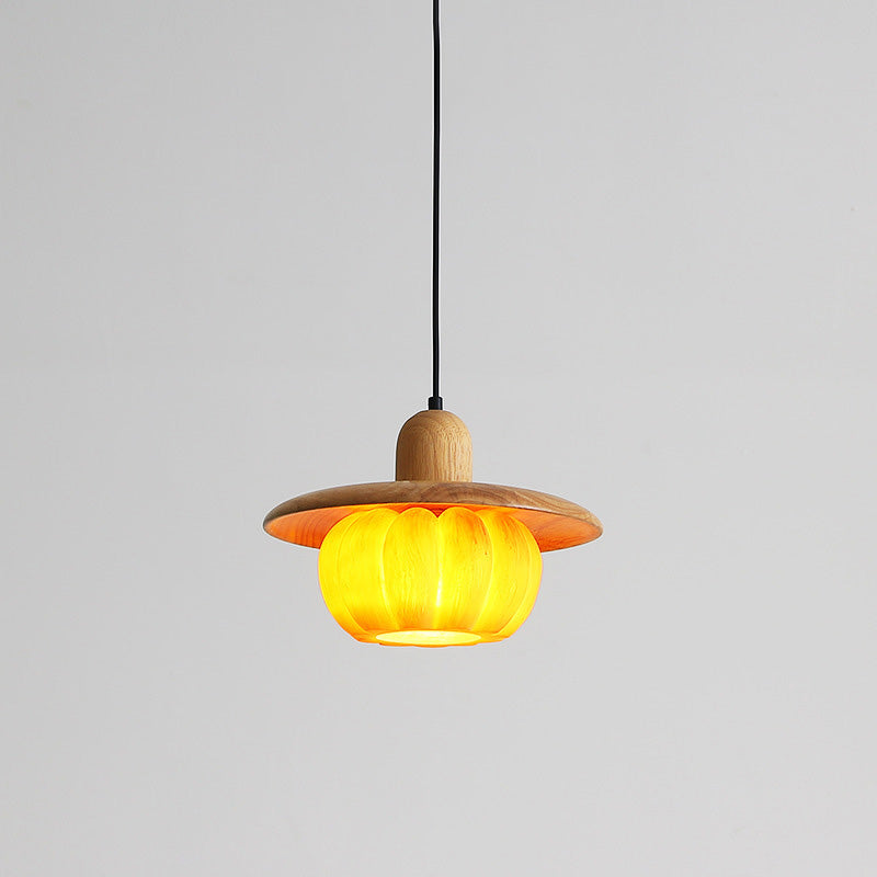 Lámpara colgante redonda de resina de madera japonesa tradicional de 1 luz para cocina 