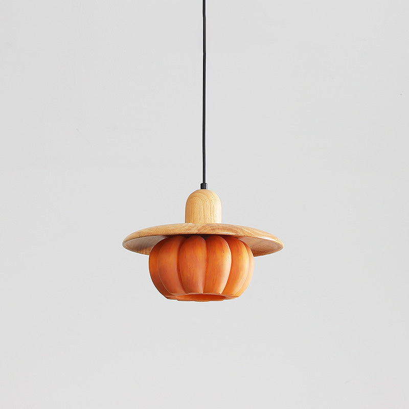 Lámpara colgante redonda de resina de madera japonesa tradicional de 1 luz para cocina 