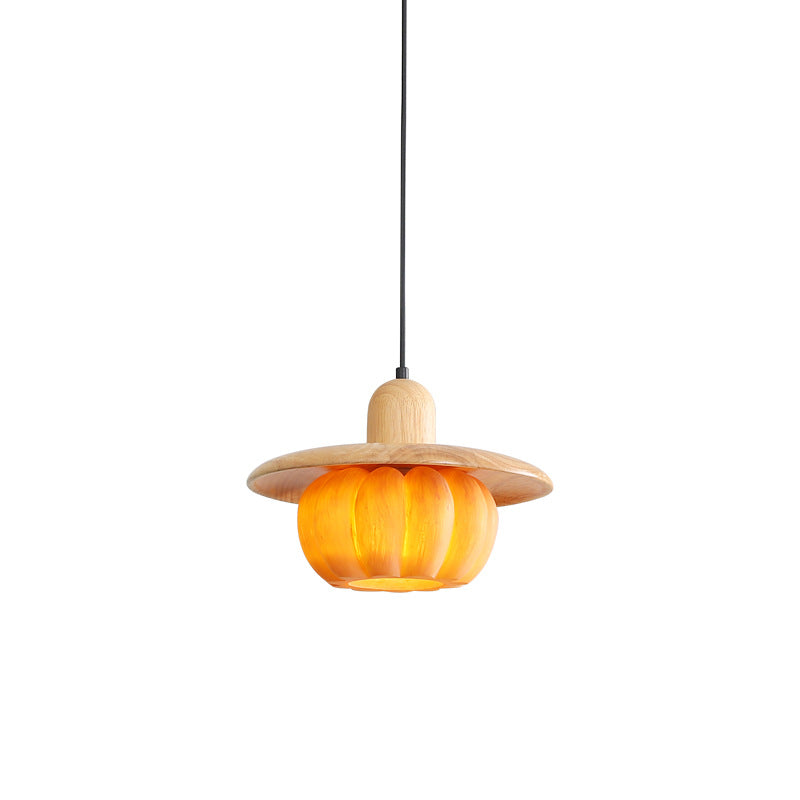 Lámpara colgante redonda de resina de madera japonesa tradicional de 1 luz para cocina 