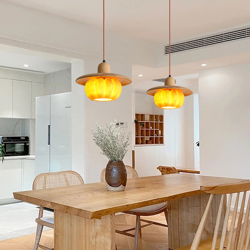 Lámpara colgante redonda de resina de madera japonesa tradicional de 1 luz para cocina 
