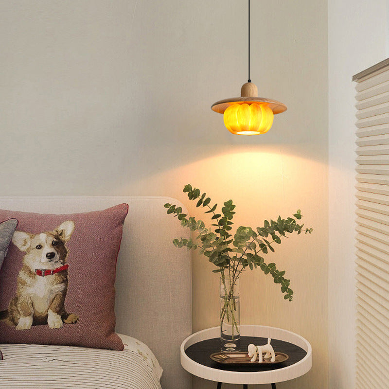 Lámpara colgante redonda de resina de madera japonesa tradicional de 1 luz para cocina 