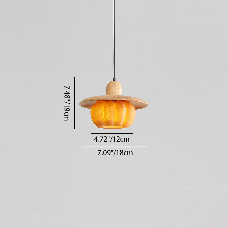 Lámpara colgante redonda de resina de madera japonesa tradicional de 1 luz para cocina 