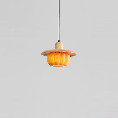 Lámpara colgante redonda de resina de madera japonesa tradicional de 1 luz para cocina 