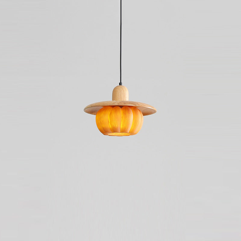 Lámpara colgante redonda de resina de madera japonesa tradicional de 1 luz para cocina 