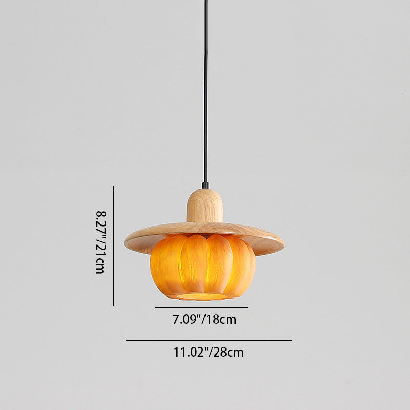 Lámpara colgante redonda de resina de madera japonesa tradicional de 1 luz para cocina 