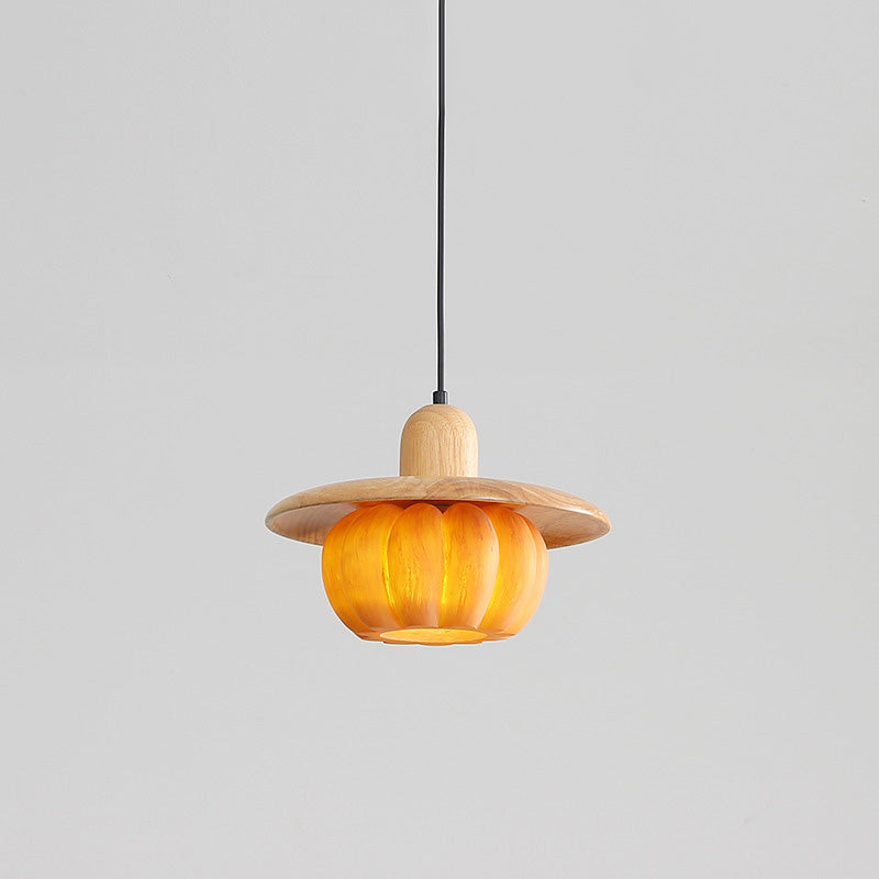 Lámpara colgante redonda de resina de madera japonesa tradicional de 1 luz para cocina 