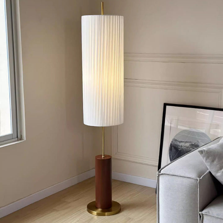 Traditionelle japanische 1-flammige Stehlampe aus Eisengewebe mit Zylinderfalten für Wohnzimmer 