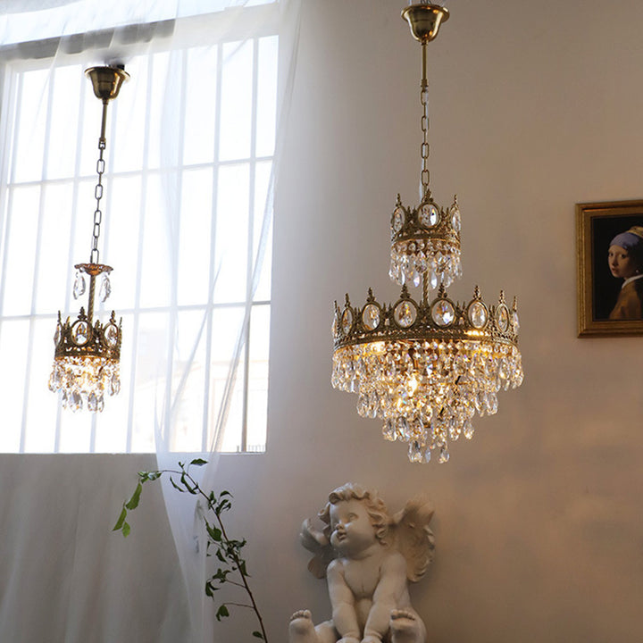 Modern Luxury Crystal Copper Crown Multilayered 1/5/6/9/12 Light Chandeliers For Living Room