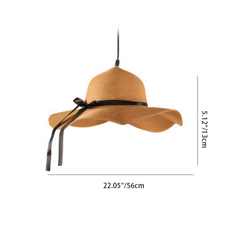 Contemporary Creative Straw Hat Rattan 1-Light Pendant Light For Dining Room