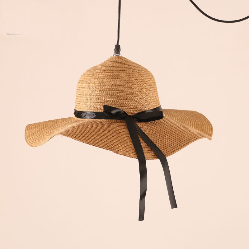 Contemporary Creative Straw Hat Rattan 1-Light Pendant Light For Dining Room