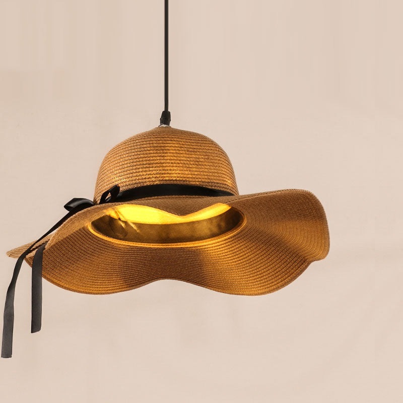 Contemporary Creative Straw Hat Rattan 1-Light Pendant Light For Dining Room