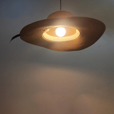 Contemporary Creative Straw Hat Rattan 1-Light Pendant Light For Dining Room