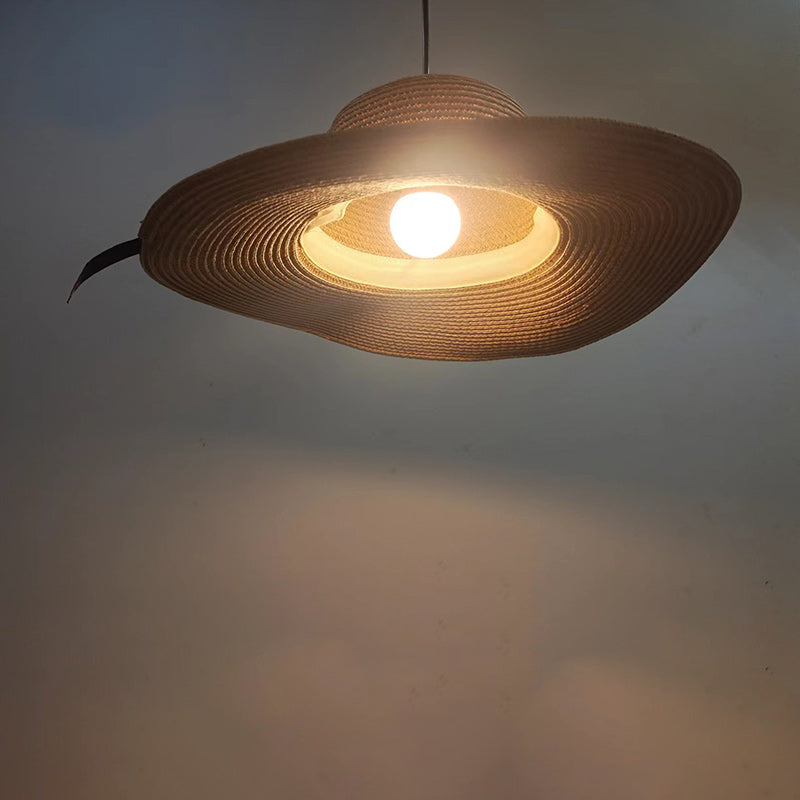 Contemporary Creative Straw Hat Rattan 1-Light Pendant Light For Dining Room