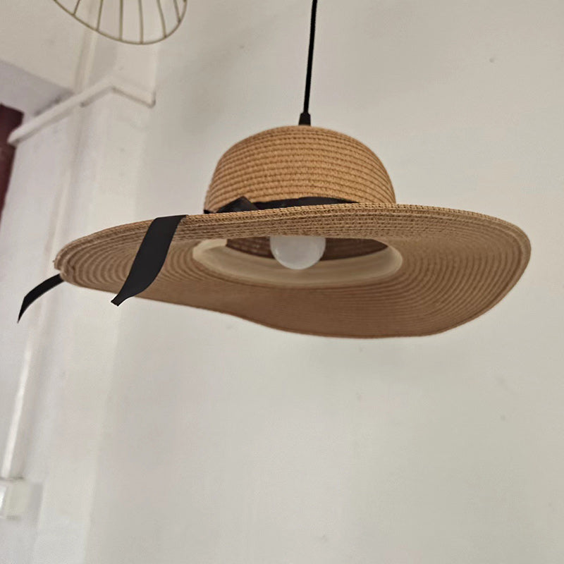 Contemporary Creative Straw Hat Rattan 1-Light Pendant Light For Dining Room