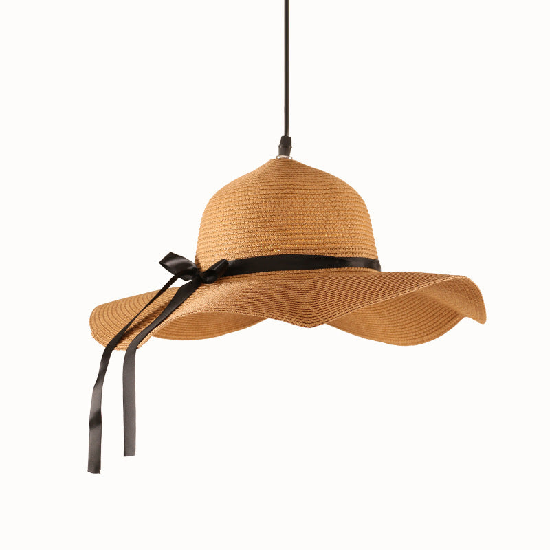 Contemporary Creative Straw Hat Rattan 1-Light Pendant Light For Dining Room