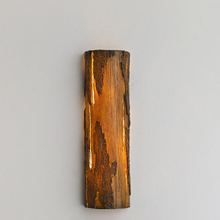 Contemporary Scandinavian Waterproof Resin Cylinder Tree Stump Rock-Like 1-Light Wall Sconce Lamp For Outdoor Patio