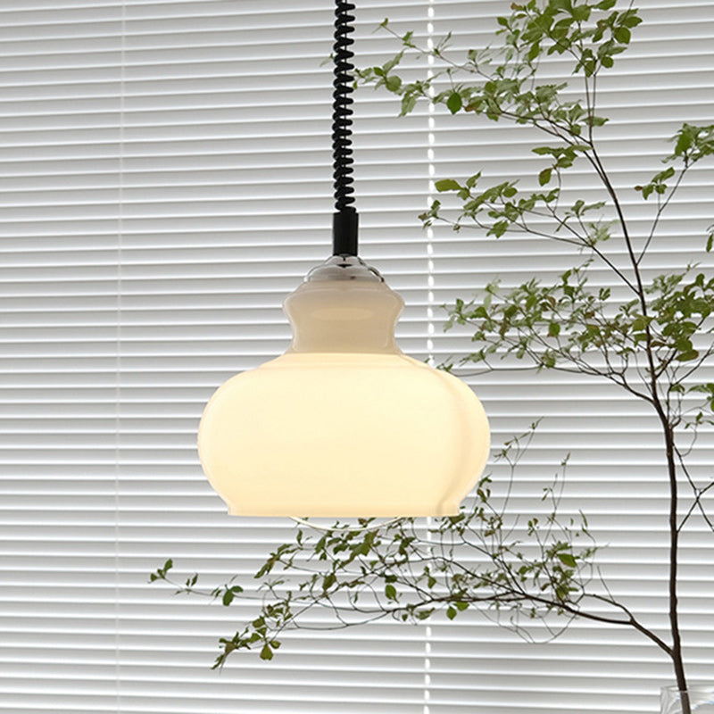 Suspension Luminaire Traditionnelle Vintage en Fer et Verre en Forme de Gourde Ronde à 1 Lumière pour Salle à Manger 