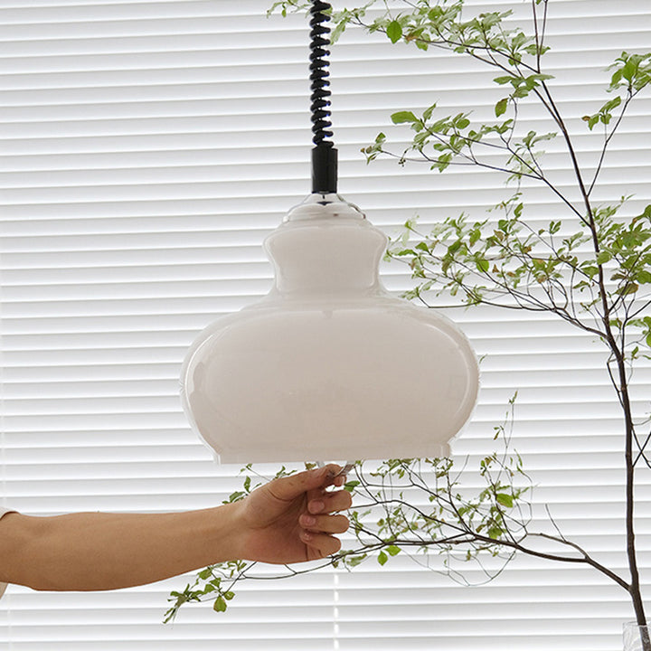 Suspension Luminaire Traditionnelle Vintage en Fer et Verre en Forme de Gourde Ronde à 1 Lumière pour Salle à Manger 