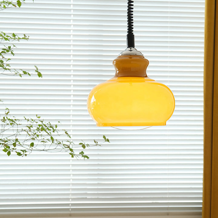 Suspension Luminaire Traditionnelle Vintage en Fer et Verre en Forme de Gourde Ronde à 1 Lumière pour Salle à Manger 