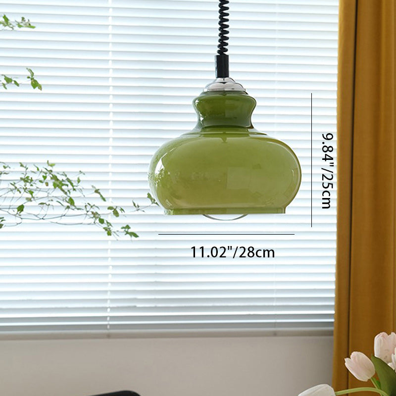 Suspension Luminaire Traditionnelle Vintage en Fer et Verre en Forme de Gourde Ronde à 1 Lumière pour Salle à Manger 