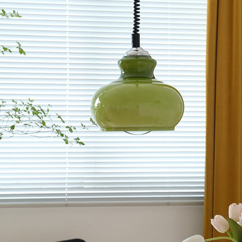 Suspension Luminaire Traditionnelle Vintage en Fer et Verre en Forme de Gourde Ronde à 1 Lumière pour Salle à Manger 