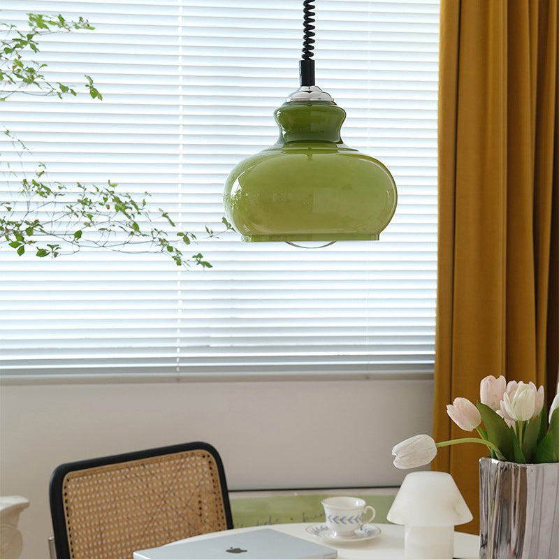 Suspension Luminaire Traditionnelle Vintage en Fer et Verre en Forme de Gourde Ronde à 1 Lumière pour Salle à Manger 