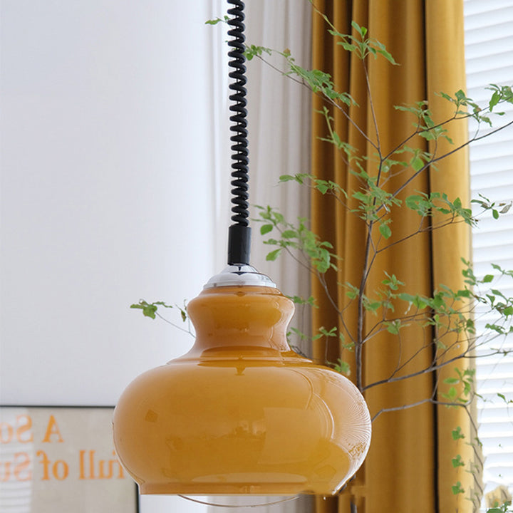 Suspension Luminaire Traditionnelle Vintage en Fer et Verre en Forme de Gourde Ronde à 1 Lumière pour Salle à Manger 
