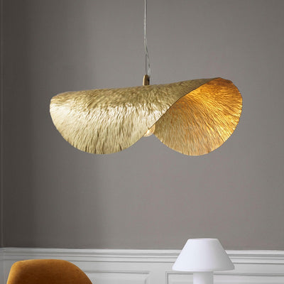 Suspension moderne en laiton à chapeau feuille de lotus symétrique à 1 lumière pour salon 