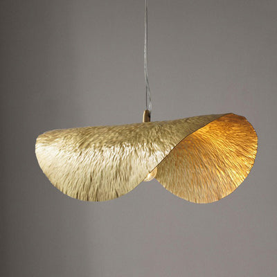Suspension moderne en laiton à chapeau feuille de lotus symétrique à 1 lumière pour salon 
