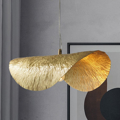 Suspension moderne en laiton à chapeau feuille de lotus symétrique à 1 lumière pour salon 