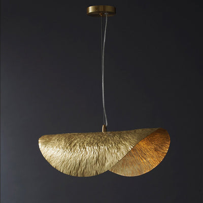 Suspension moderne en laiton à chapeau feuille de lotus symétrique à 1 lumière pour salon 