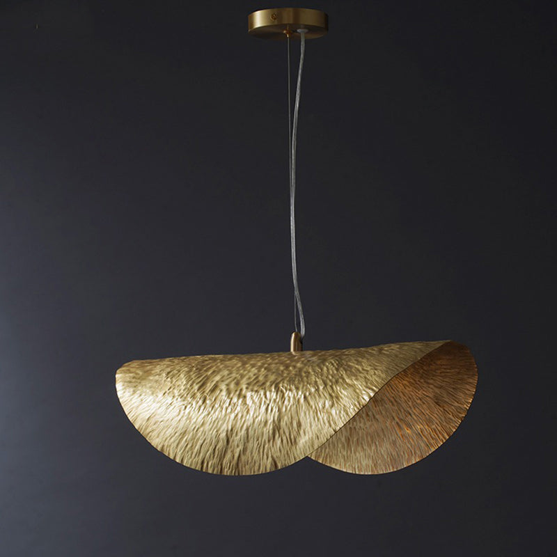Suspension moderne en laiton à chapeau feuille de lotus symétrique à 1 lumière pour salon 