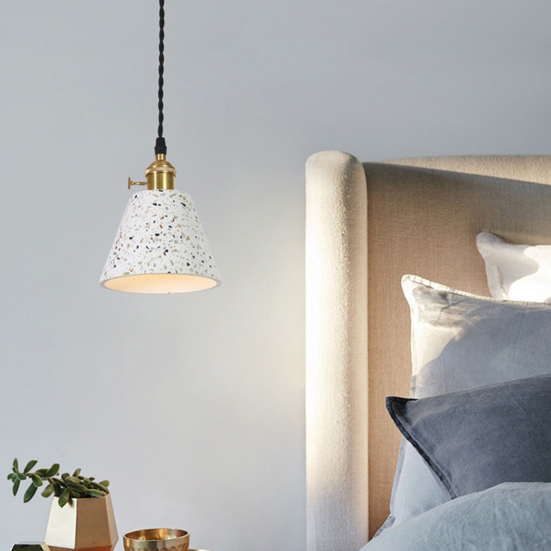 Lámpara colgante de 1 luz contemporánea nórdica de terrazo de latón cilíndrico redondo cónico para comedor 