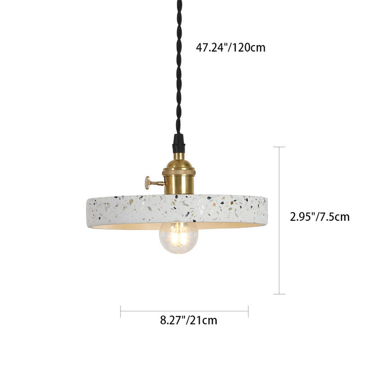 Lámpara colgante de 1 luz contemporánea nórdica de terrazo de latón cilíndrico redondo cónico para comedor 
