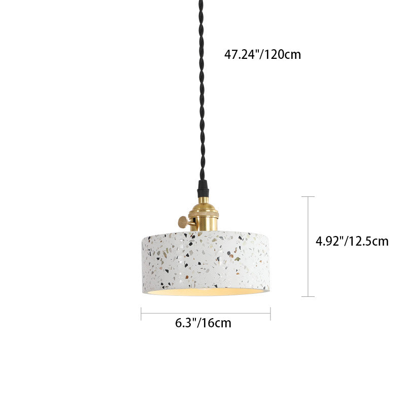Lámpara colgante de 1 luz contemporánea nórdica de terrazo de latón cilíndrico redondo cónico para comedor 