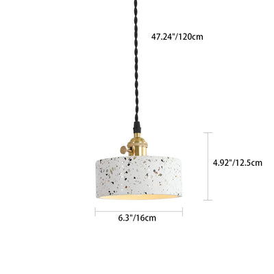 Contemporary Nordic Terrazzo Brass Round Cylinder Conic 1-Light Pendant Light For Dining Room