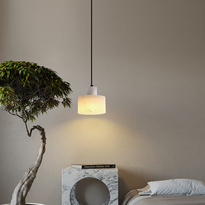 Moderne Einfachheit Marmor Eisen Zylinder 1-Licht Pendelleuchte für Bett 