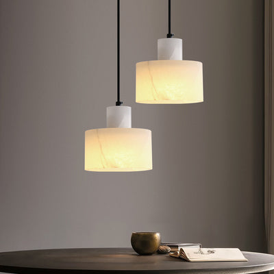 Moderne Einfachheit Marmor Eisen Zylinder 1-Licht Pendelleuchte für Bett 