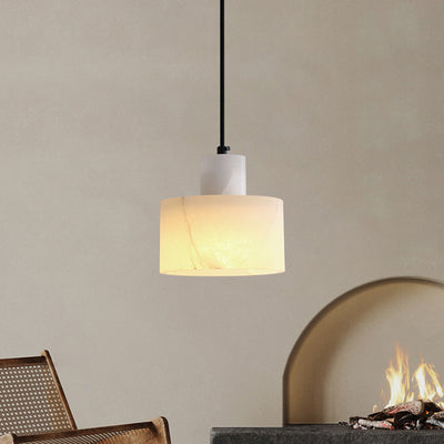 Moderne Einfachheit Marmor Eisen Zylinder 1-Licht Pendelleuchte für Bett 