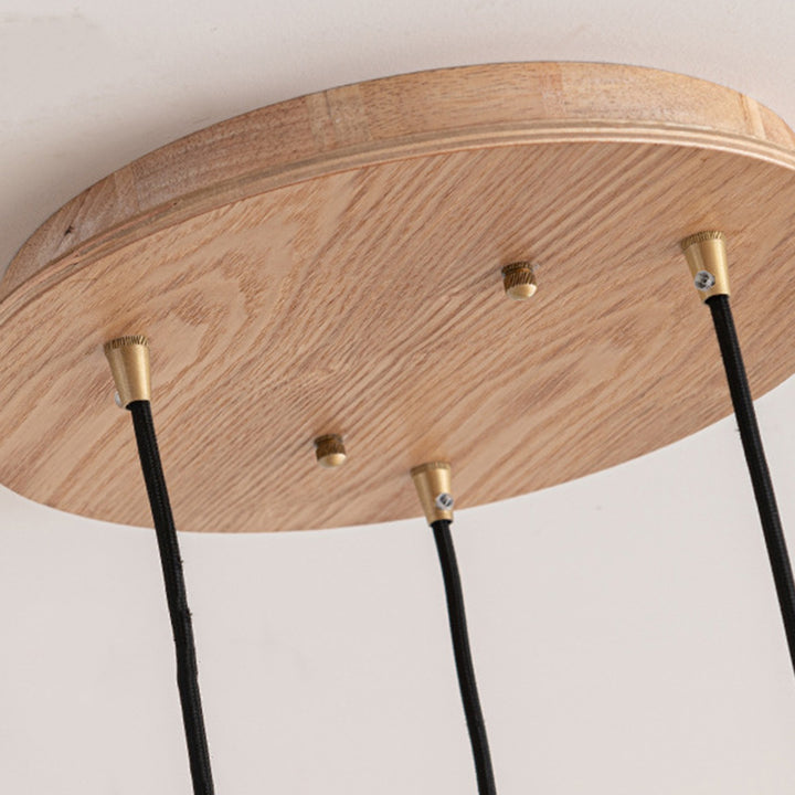 Suspension Luminaire Conique Ondulé en Cuivre, Bois, Verre et Corde de Chanvre Traditionnel Japonais 1/3 Lumière pour Salle à Manger 