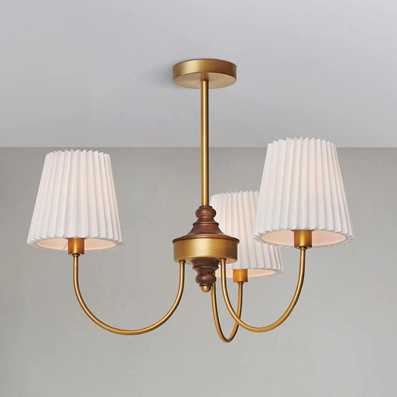 Candelabros contemporáneos retro de algodón, lino, hierro y madera cilíndricos plisados de 3/5 luces para sala de estar 