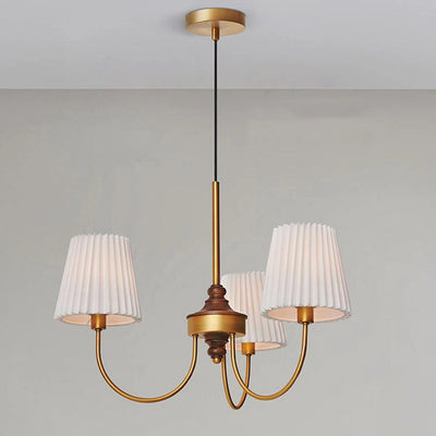 Candelabros contemporáneos retro de algodón, lino, hierro y madera cilíndricos plisados de 3/5 luces para sala de estar 