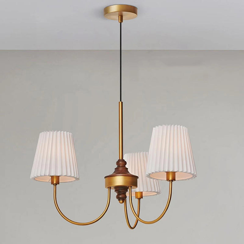 Candelabros contemporáneos retro de algodón, lino, hierro y madera cilíndricos plisados de 3/5 luces para sala de estar 