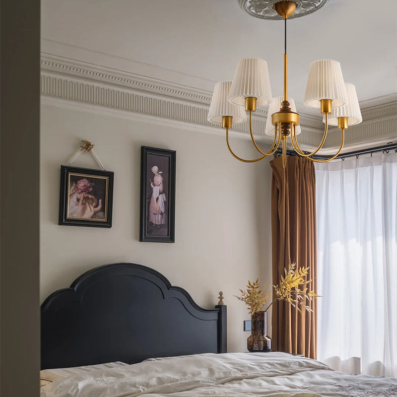Zeitgenössische Retro Baumwolle Leinen Eisen Holz Zylinder Plissee 3/5 Licht Kronleuchter Für Wohnzimmer 